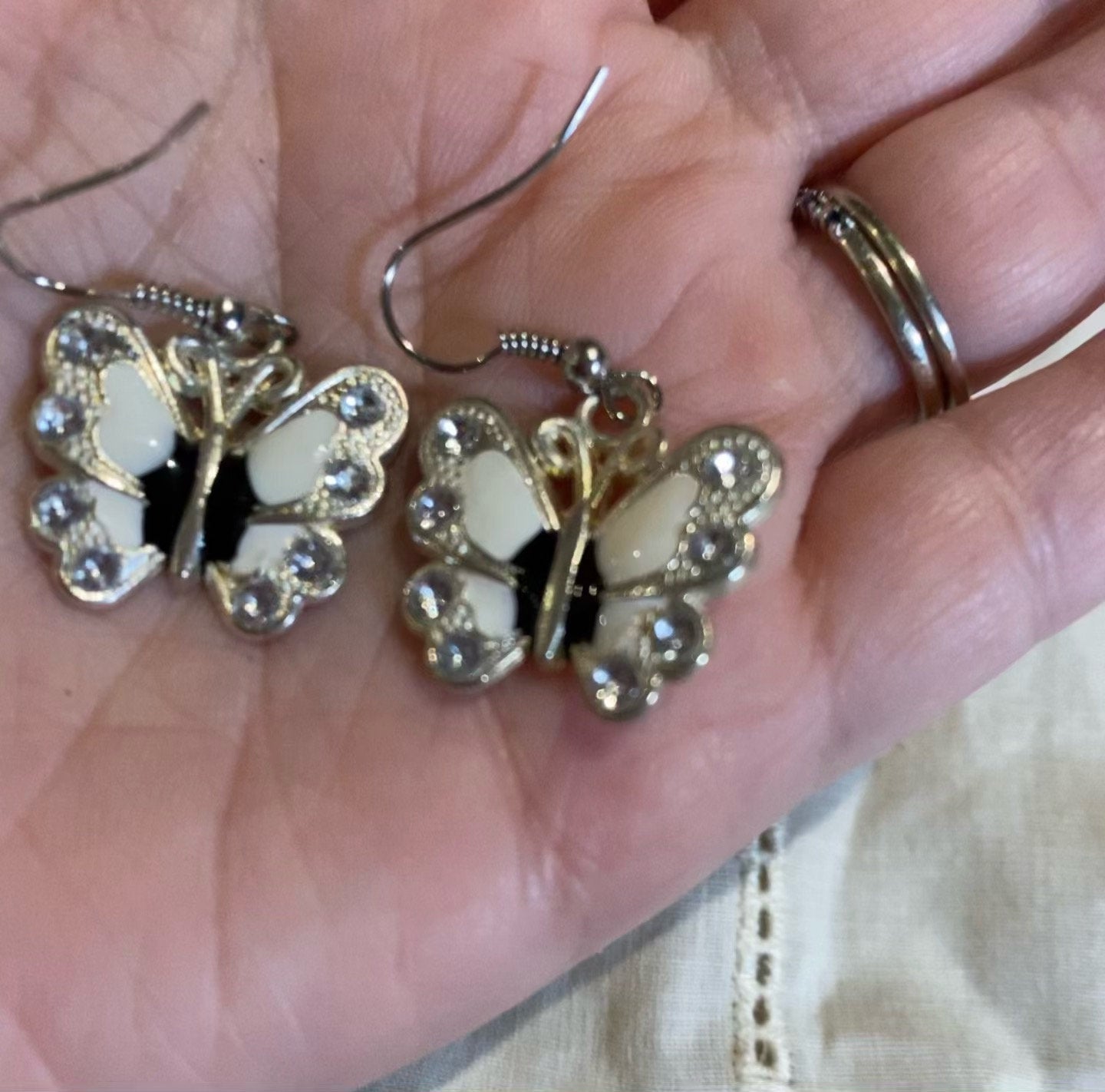 White and Black Butterfly Charm Earrings