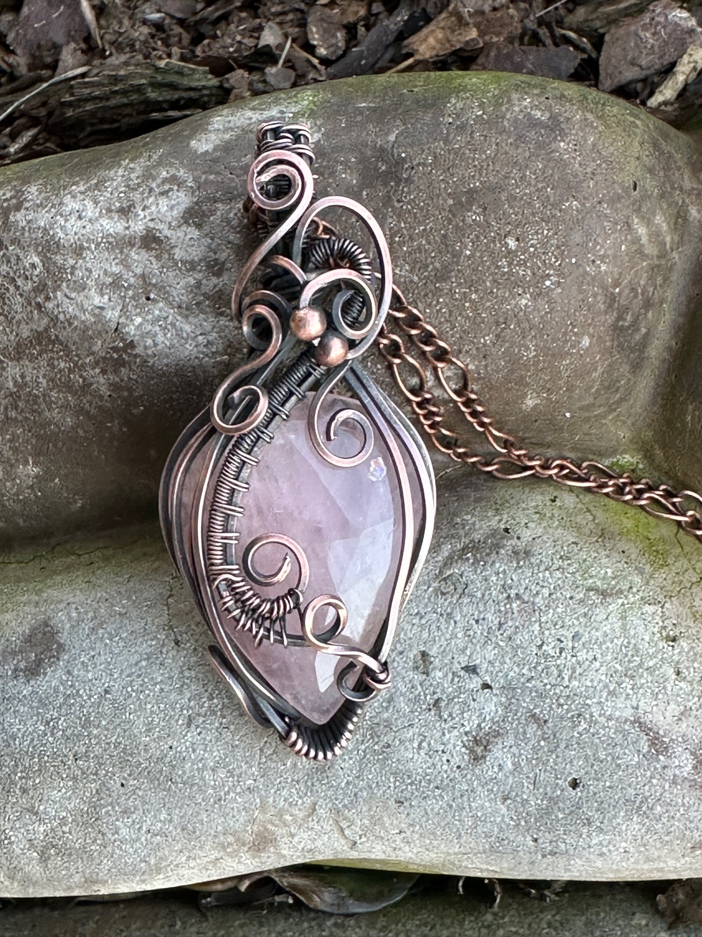 Rose Quartz Faceted Teardrop Handmade Wire Wrapped Pendant