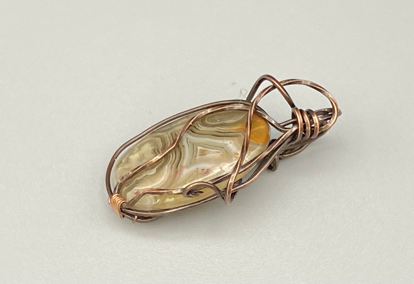 Wire Wrapped Oval Silversmith Crazy Lace Agate Pendant