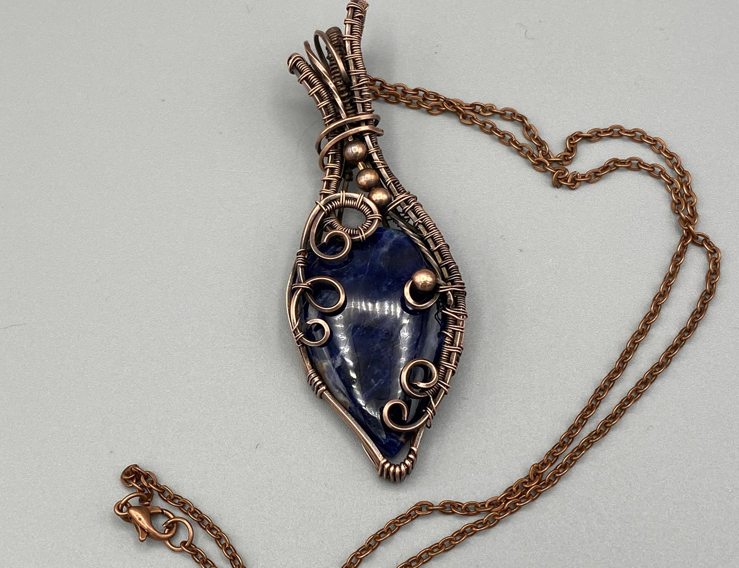 Blue Sodalite Teardrop Pendant | Wire Wrapped in Copper