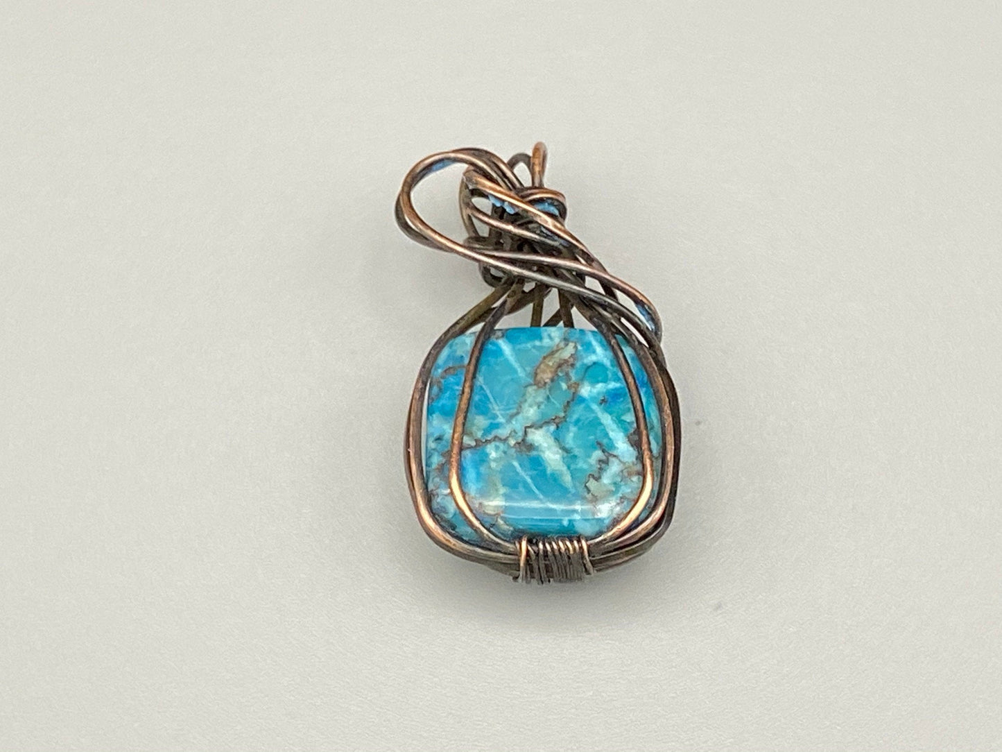 Wire Wrapped Square Ocean Jasper Pendant