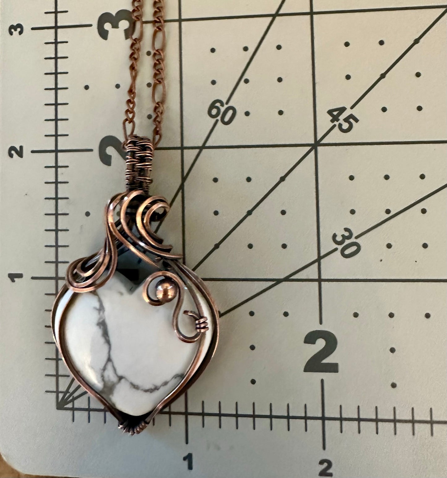 Howlite Heart Stone Wire Wrapped Pendant | Copper Wire Wrapped Pendant