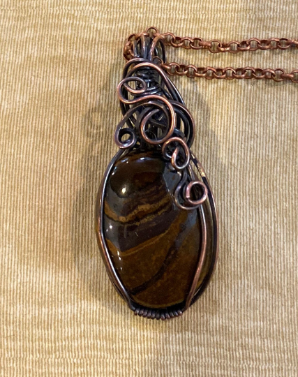Agate Stone Pendant swirled with rust and gray colors