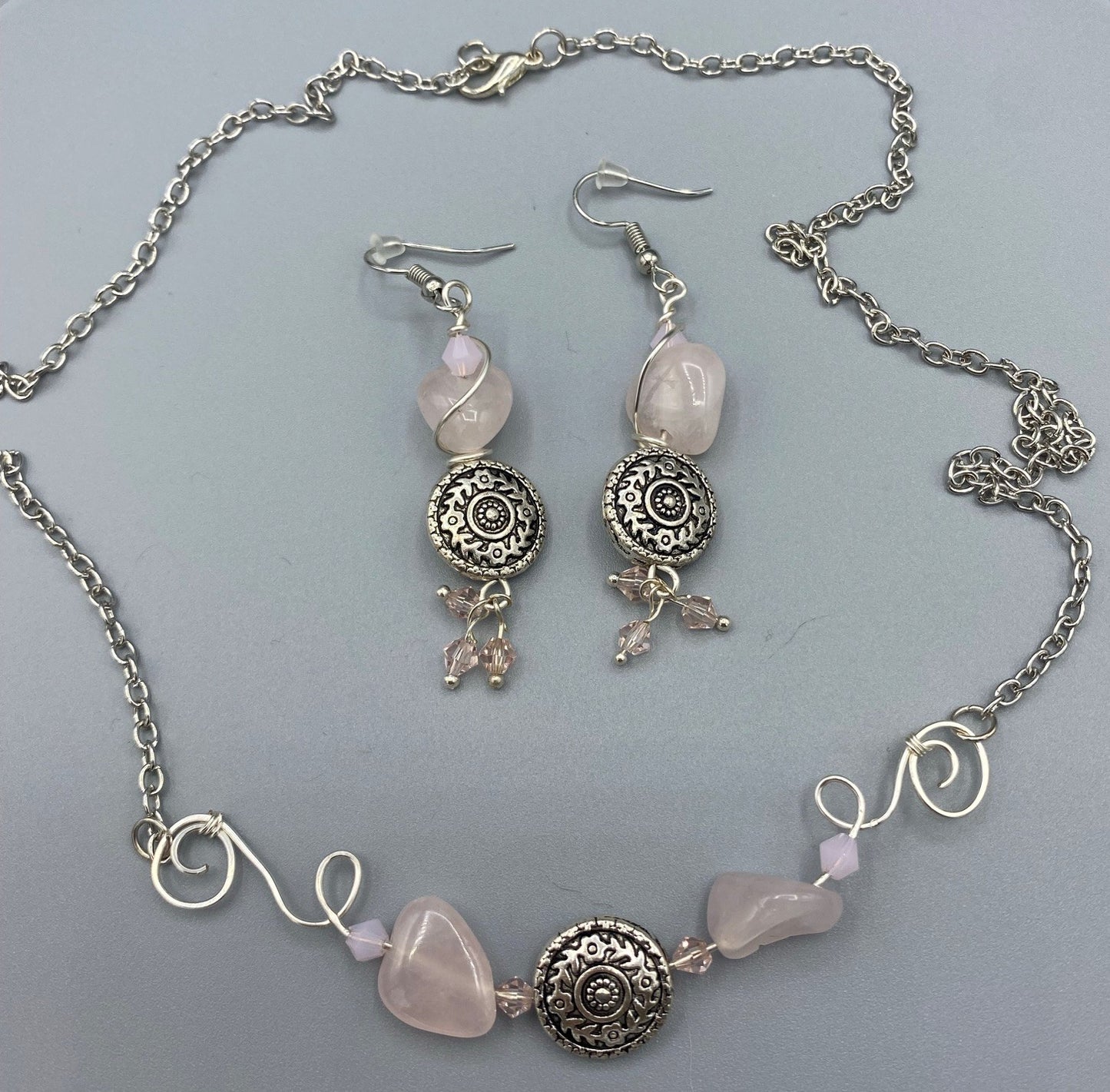Pink Crystal Necklace And Matching Earrings