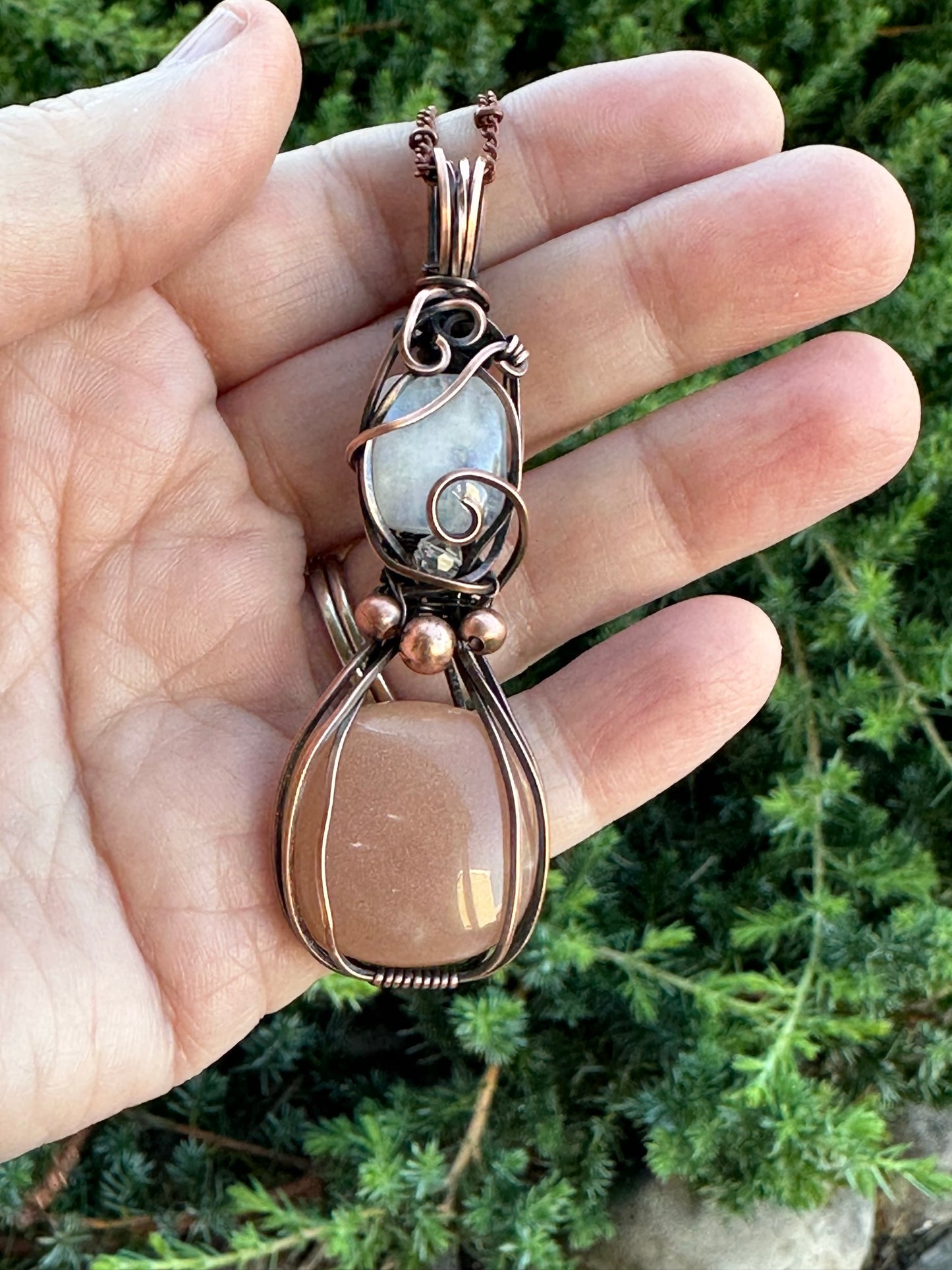 Double Moonstone Pendant | Wire Wrapped Handmade Statement Piece