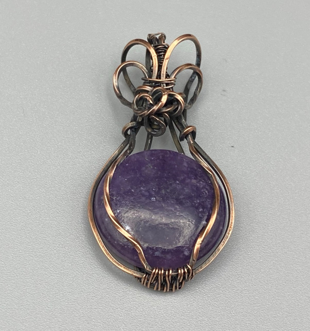 Wire Wrapped Purple Round Lepidolite Gemstone Pendant