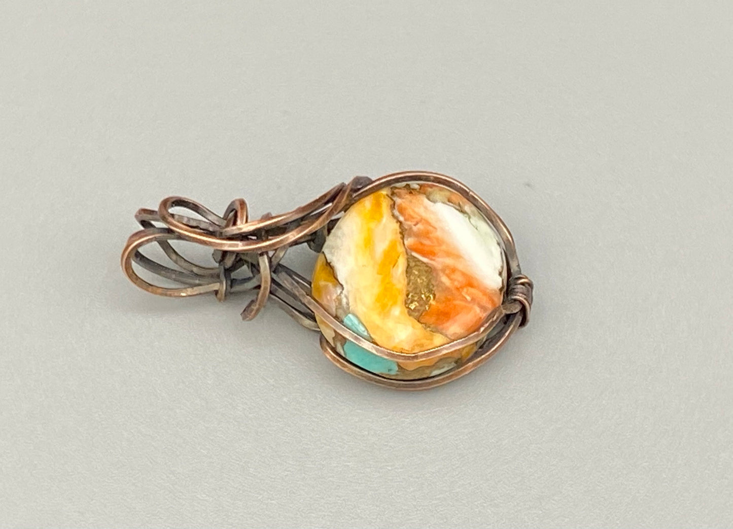 Rare Oval Copper and Turquoise Wire Wrapped Pendant