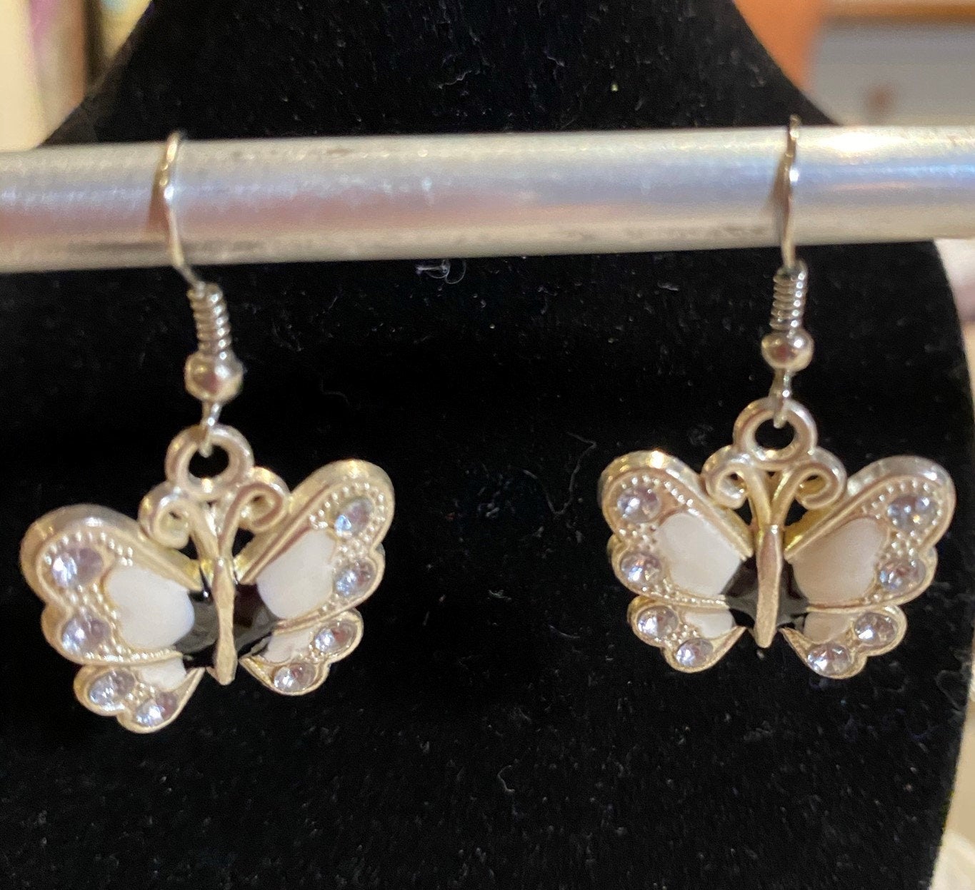 White and Black Butterfly Charm Earrings