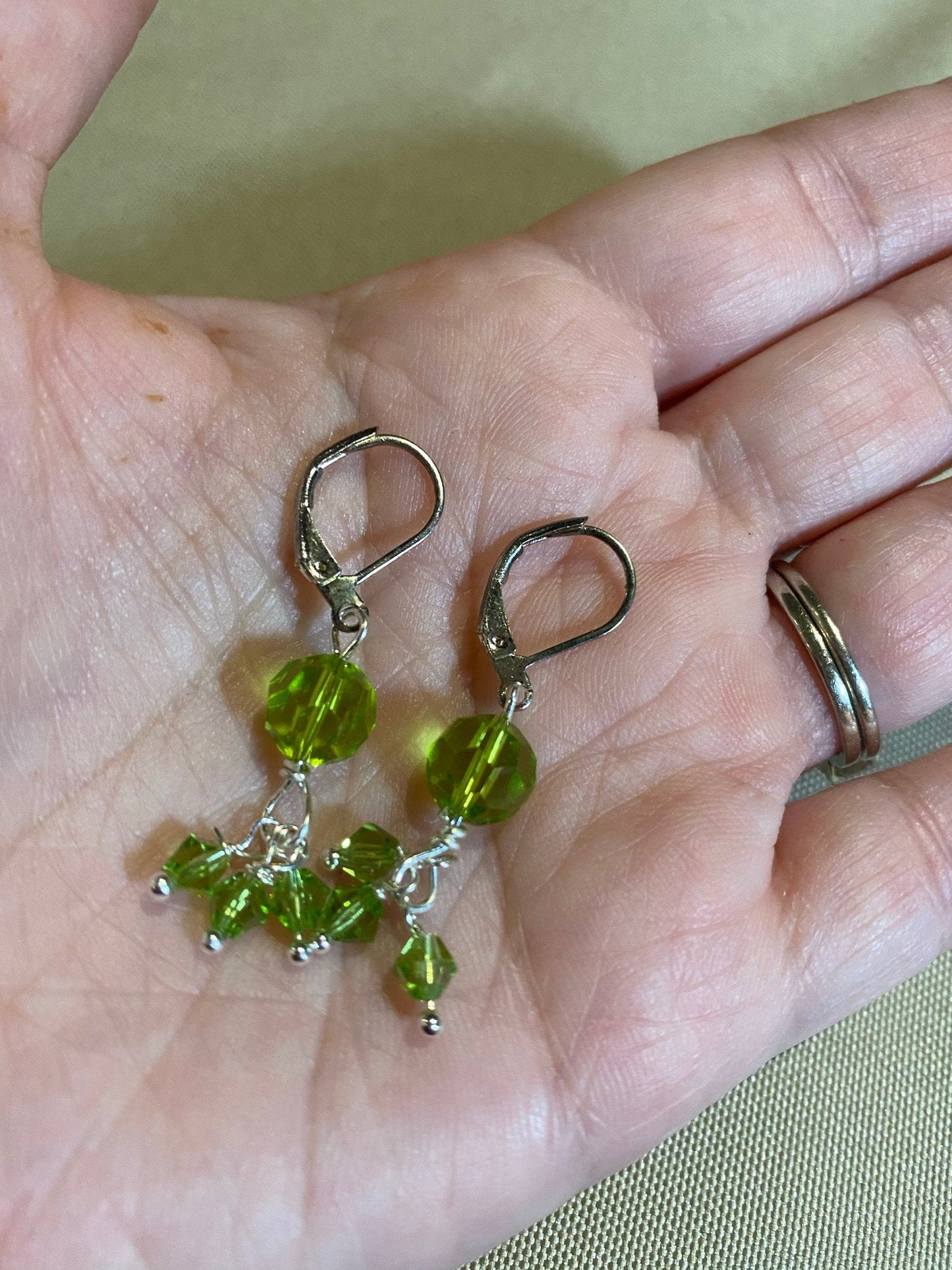 Lime Green Swarovski Crystal Earrings, Bicone Cluster Dangles