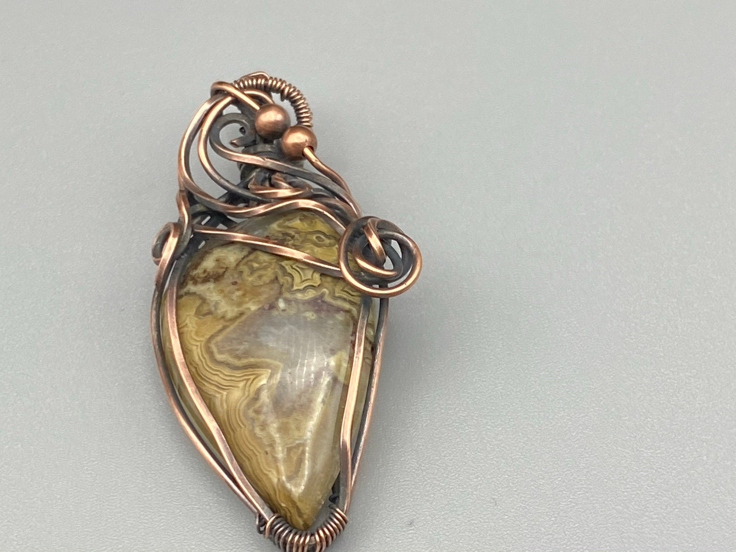 Earth Toned Crazy Lace Teardrop Wire Wrapped Pendant