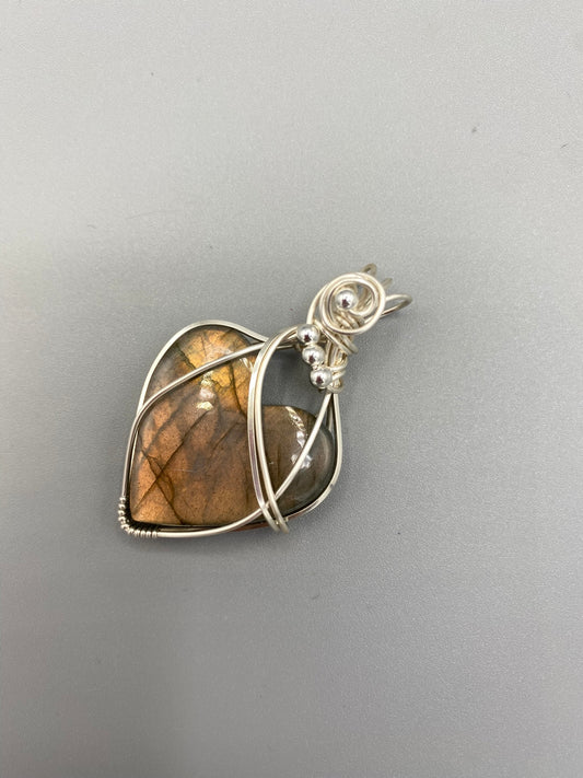 Labradorite Heart Shaped Wire Wrapped Pendant