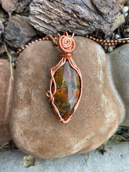 Fossilized Palm Root Pendant | Wire Wrapped Copper | Marquise Shape