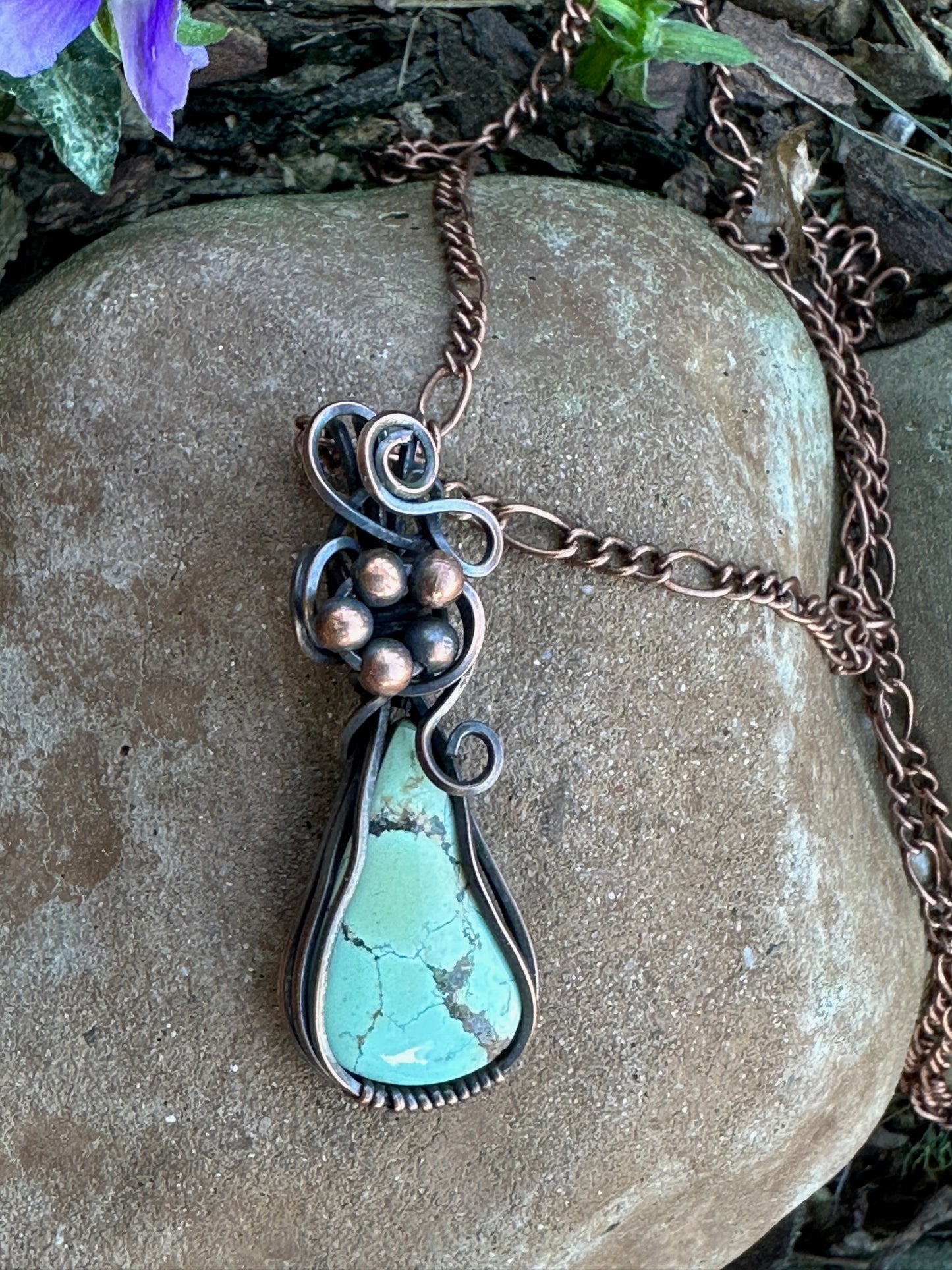 Turquoise Teardrop Wire Wrapped In Copper