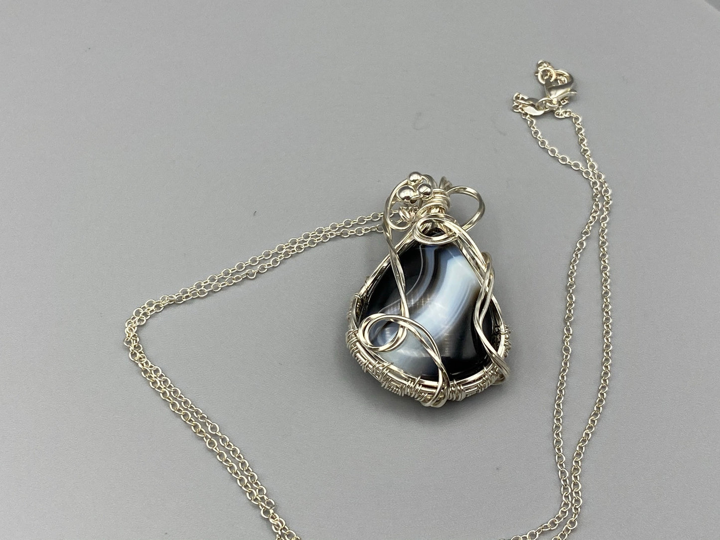 Natural Designer Banded Agate Wire Wrapped Pendant