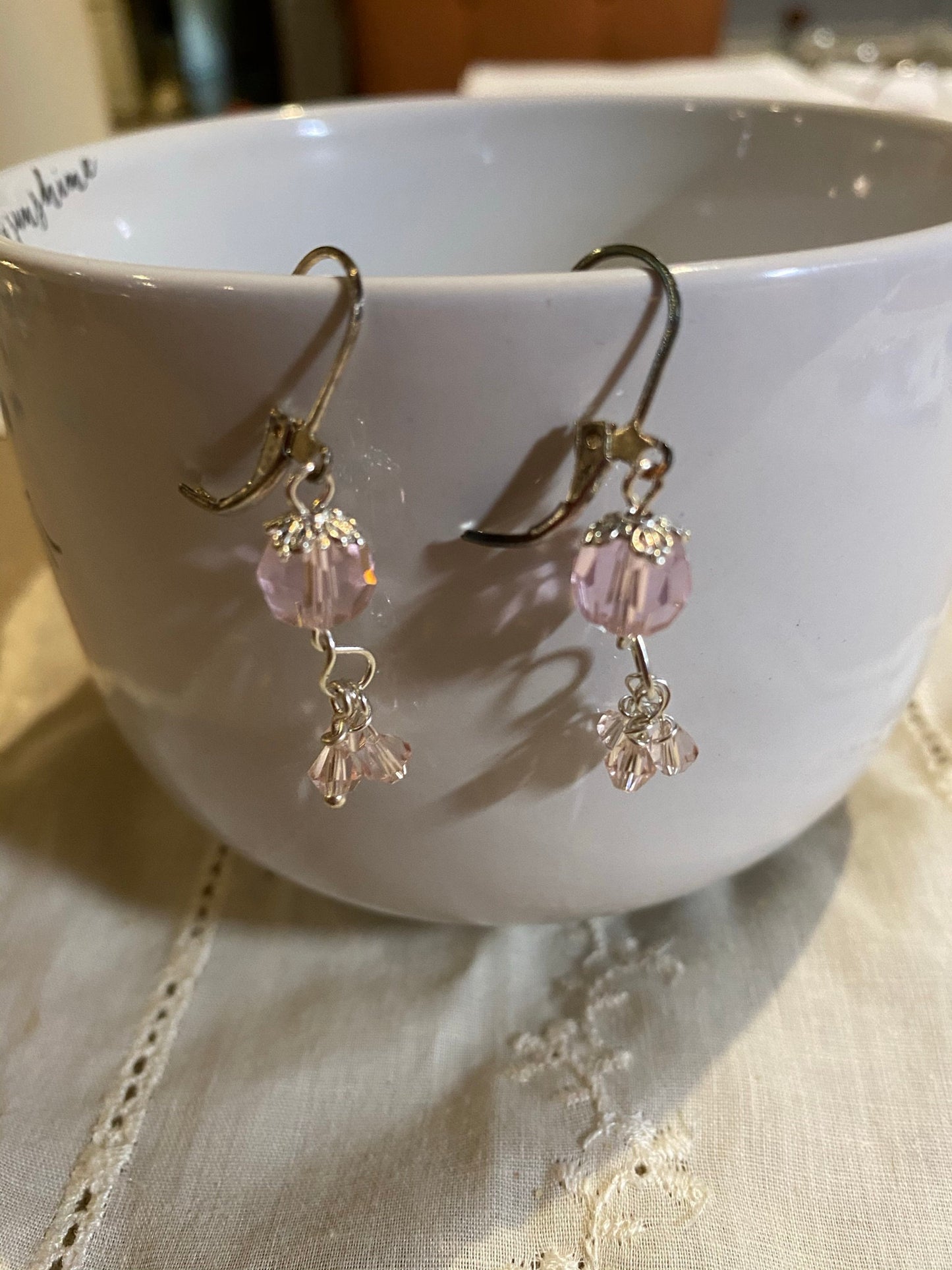 Pink  Crystal Dangle Earrings with Clusters