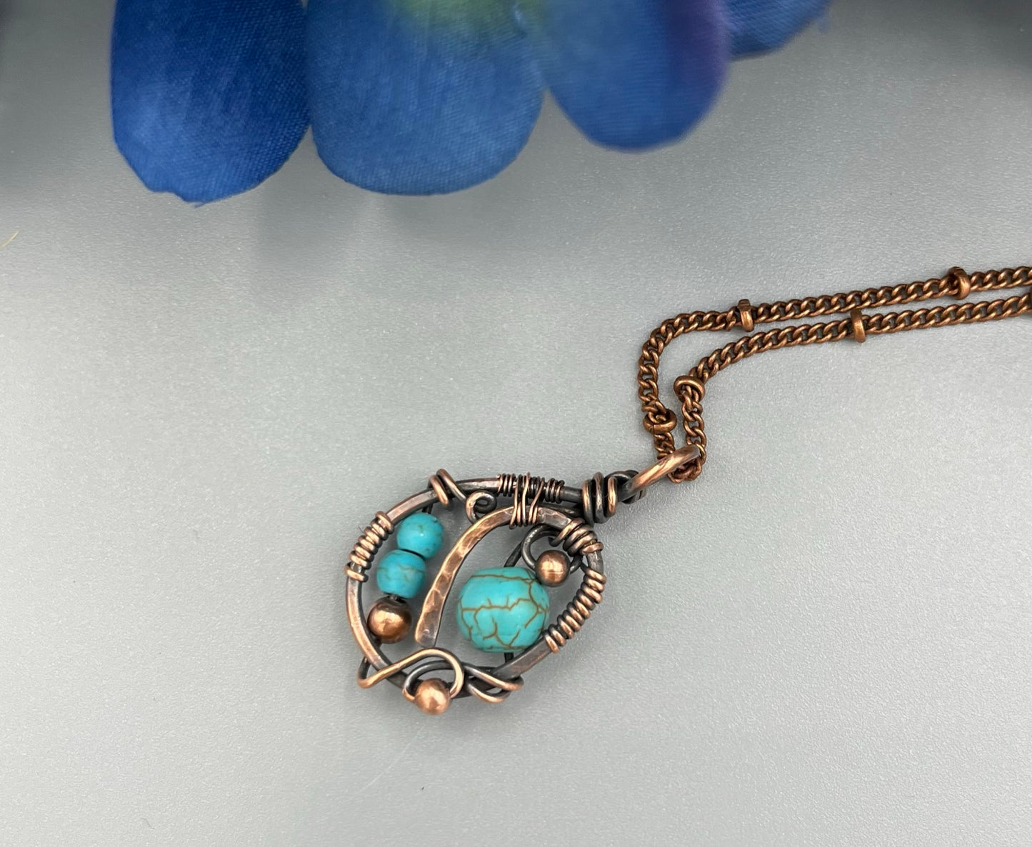 Free Form Handmade Wire and Bead Pendant | Copper Wire Pendant