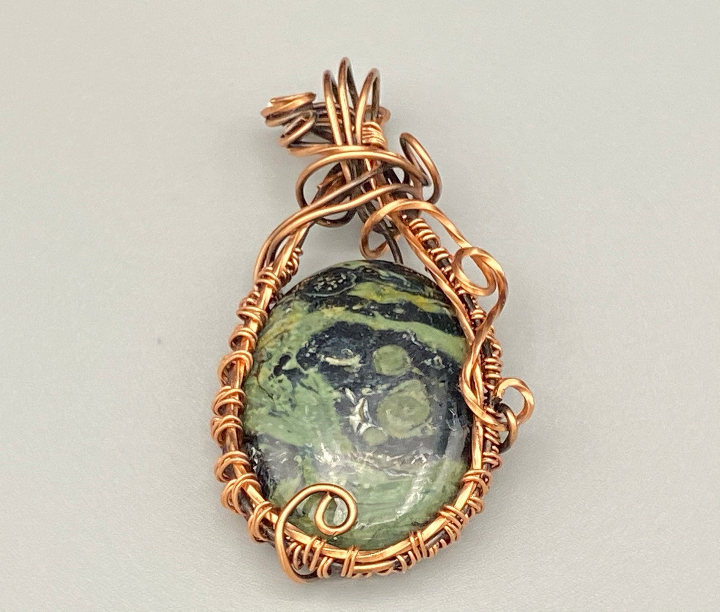 Natural Kambaba Jasper, Wire Wrapped and Woven Oval Pendant