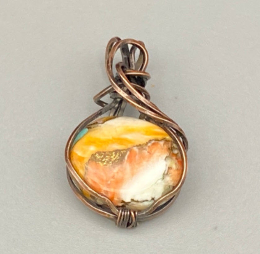 Rare Oval Copper and Turquoise Wire Wrapped Pendant
