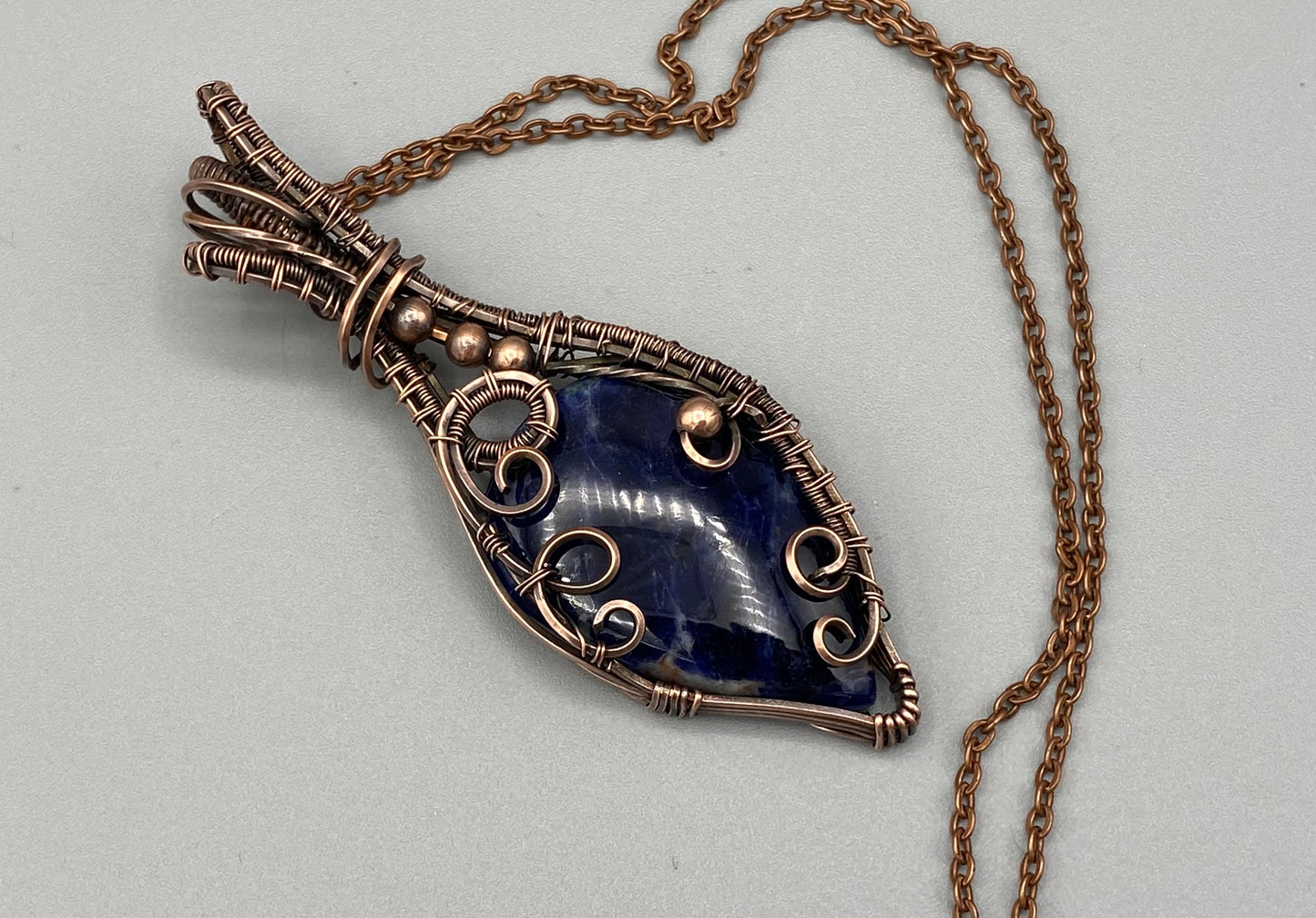 Blue Sodalite Teardrop Pendant | Wire Wrapped in Copper