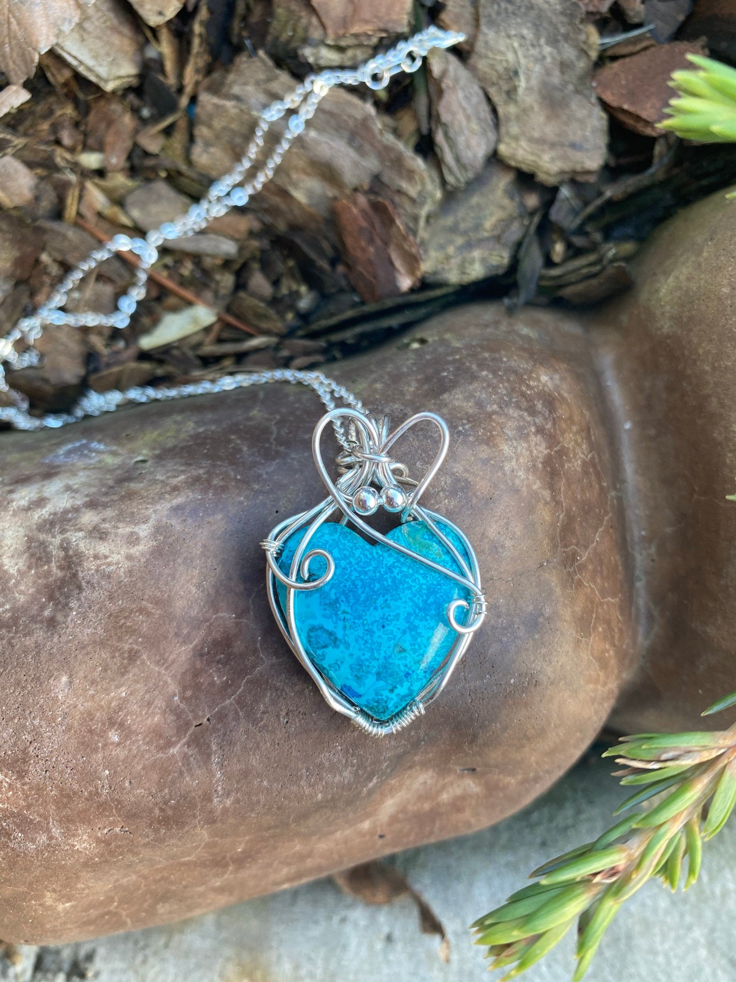 Wire Wrapped Heart Shaped Shattuckite Pendant