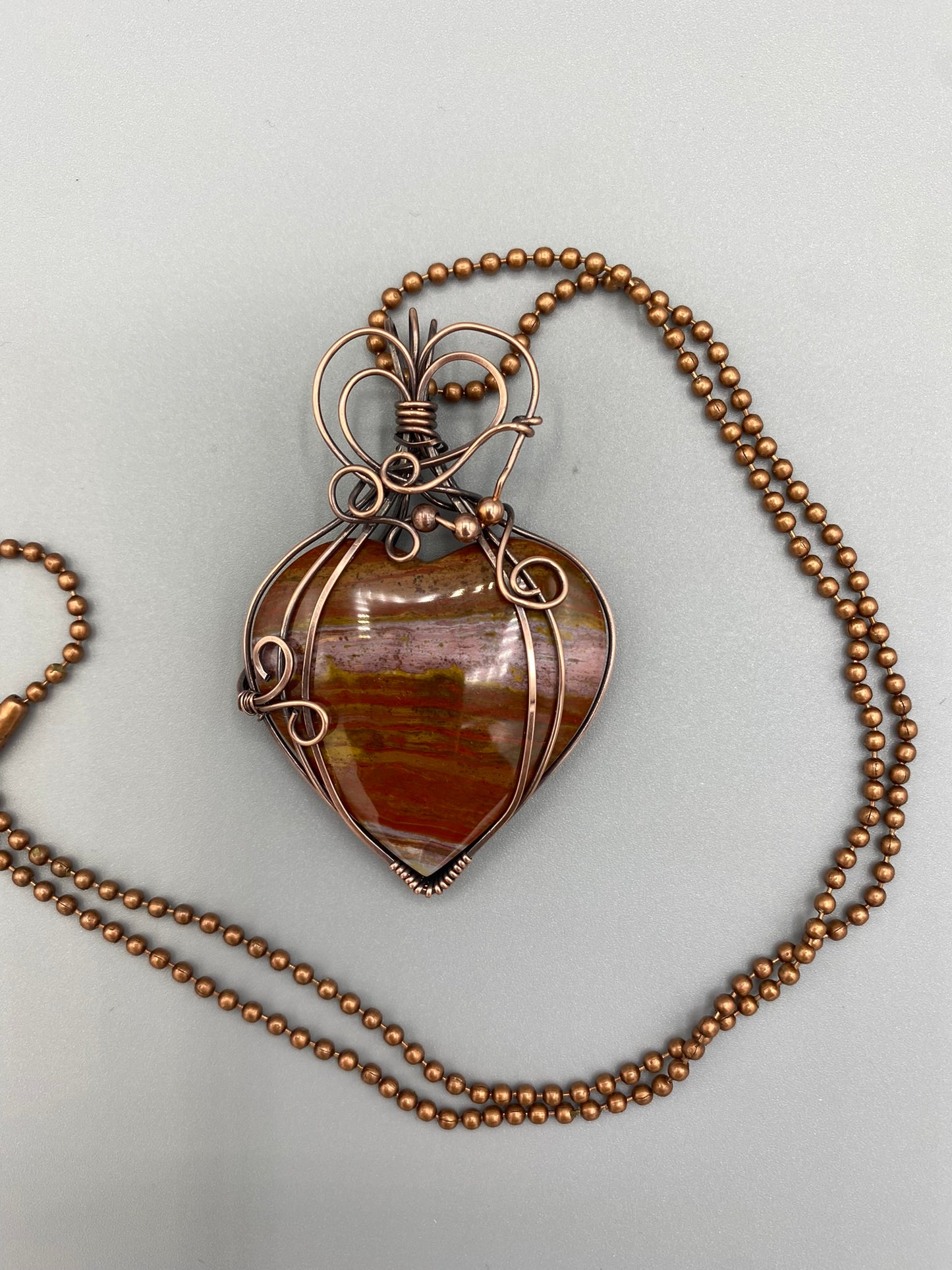 Heart Stone Wire Wrapped Pendant | Copper Wire Wrapped Pendant