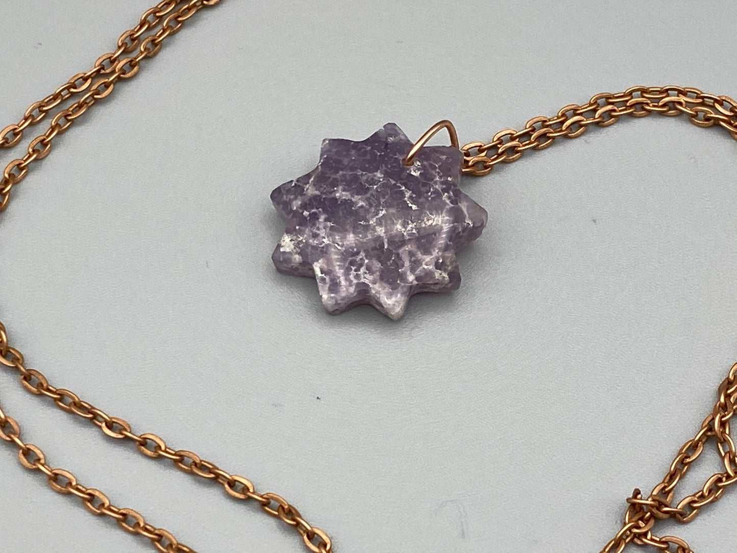 Crystal Amethyst Nine Pointed Star Pendant Necklace