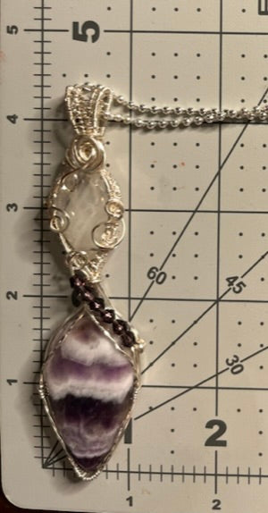 Amethyst and Faceted Moonstone Double Wire Wrapped Pendant