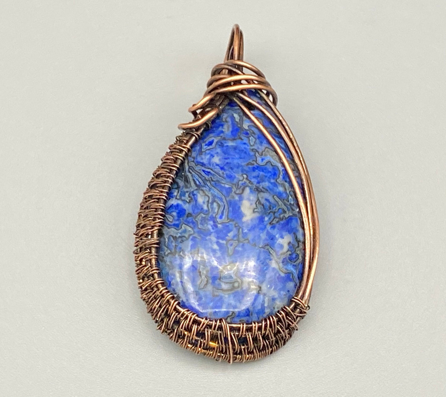 Wire Wrapped Blue Crazy Lace Agate Pendant