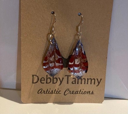 Red, Blue, And Silver Glass Dangle Earrings