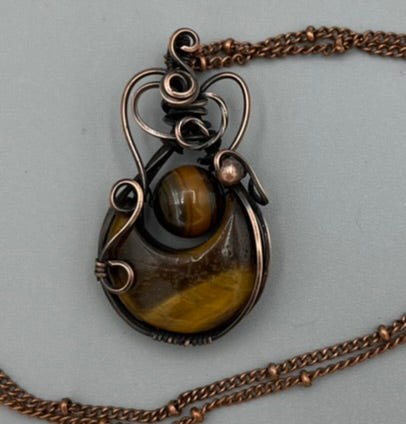 Tigers Eye Crescent Moon and Bead