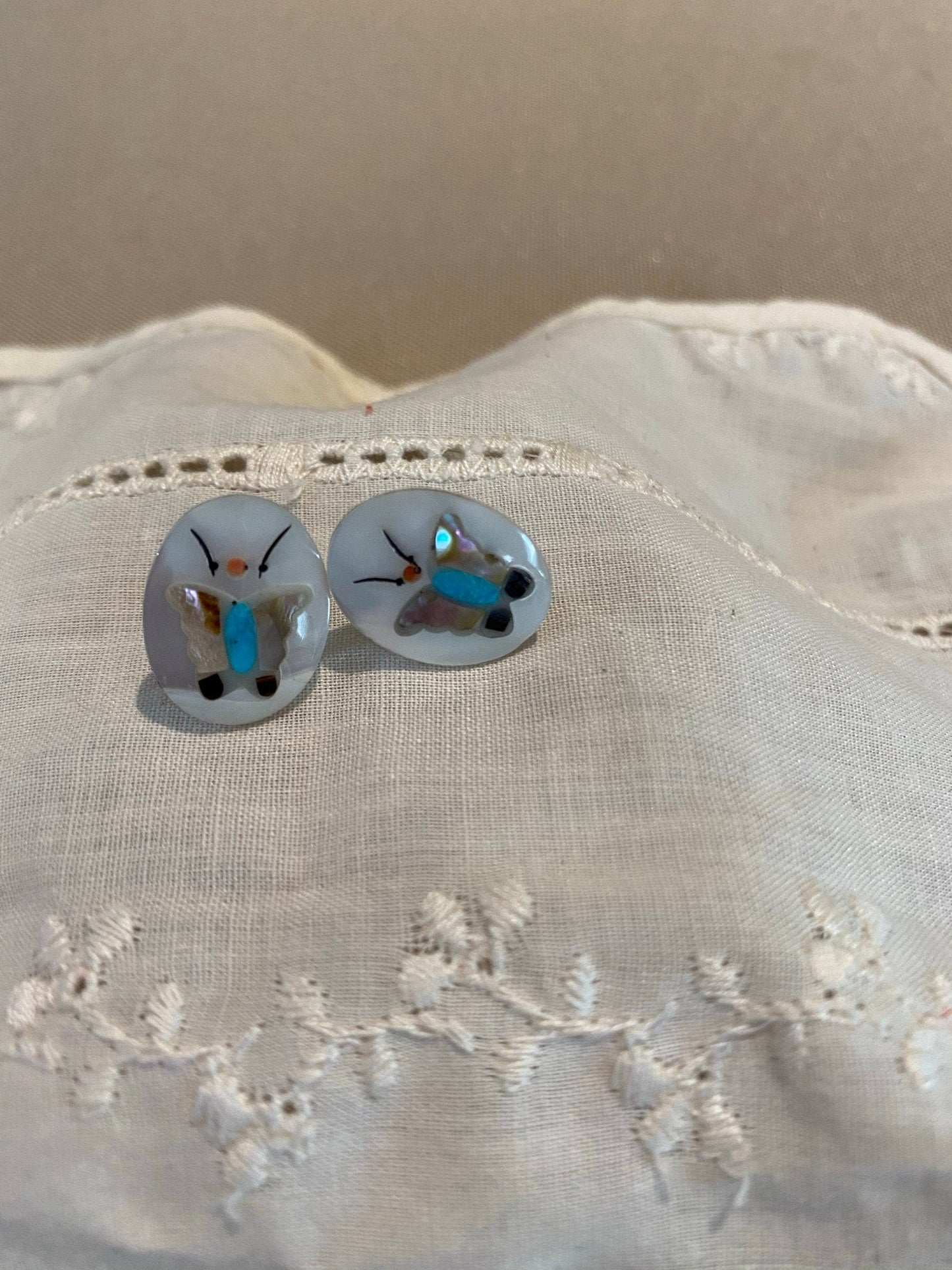 Mother Of Pearl Butterfly Post Earrings With Abalone