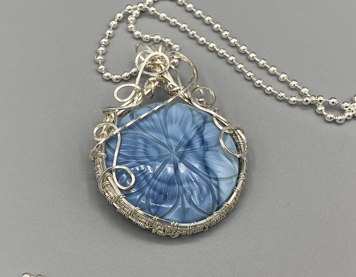 Round Blue Carved Opal | Wire Wrapped Opal