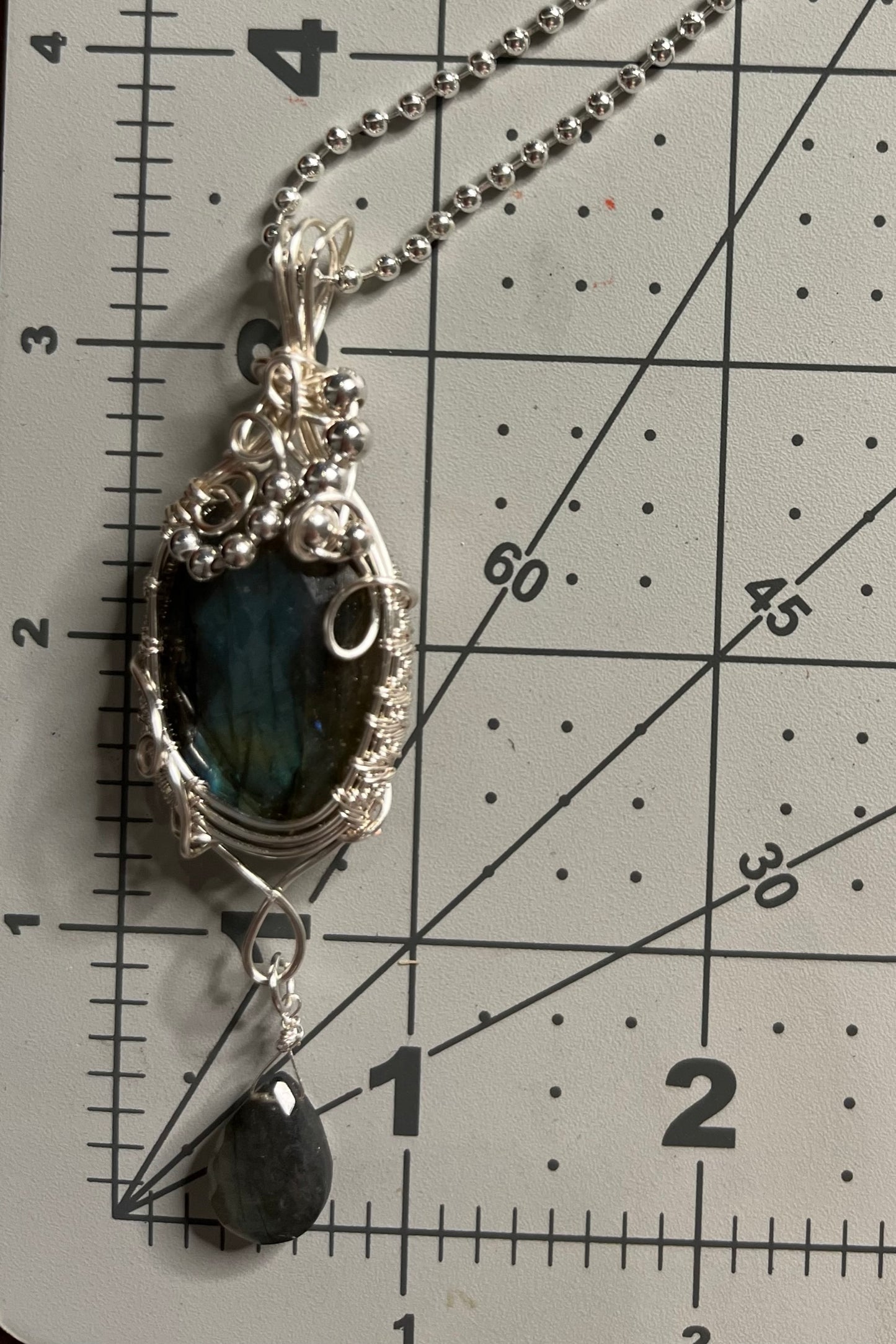 Faceted Oval Labradorite Wire Wrapped in Silver | Handmade Pendant