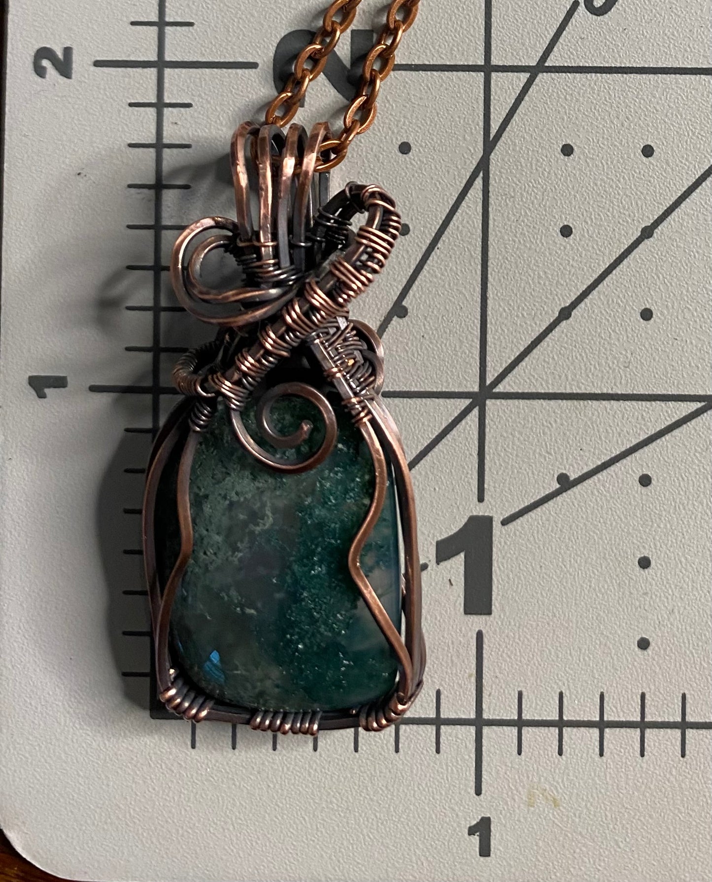 Square Moss Agate Wire Wrapped Pendant