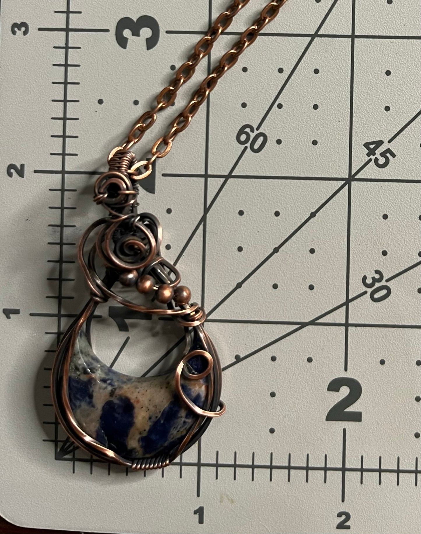 Sodalite Crescent Moon Wire Wrapped Pendant