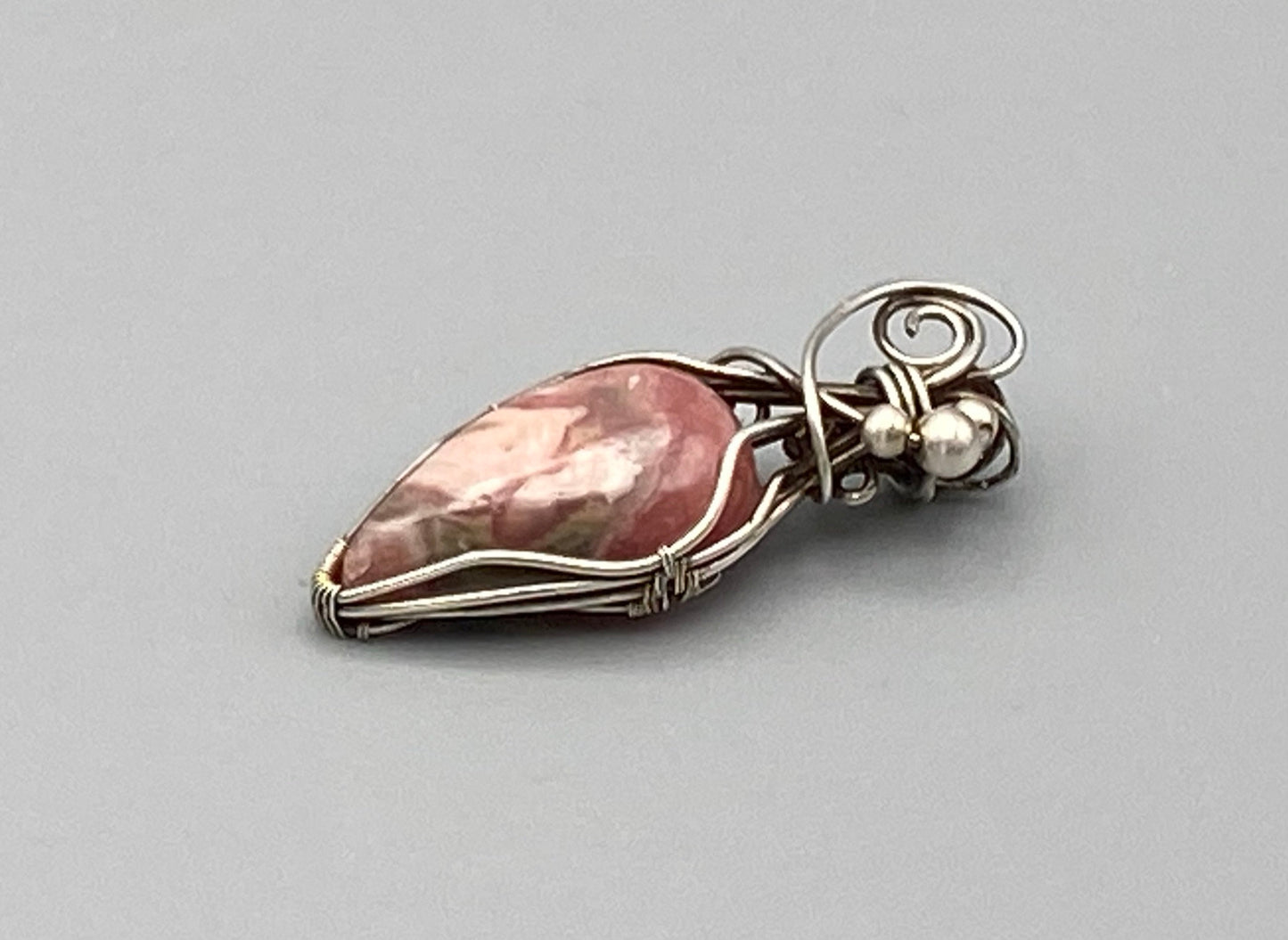 Sterling Silver Pink Rhodochrosite Crystal Pendant