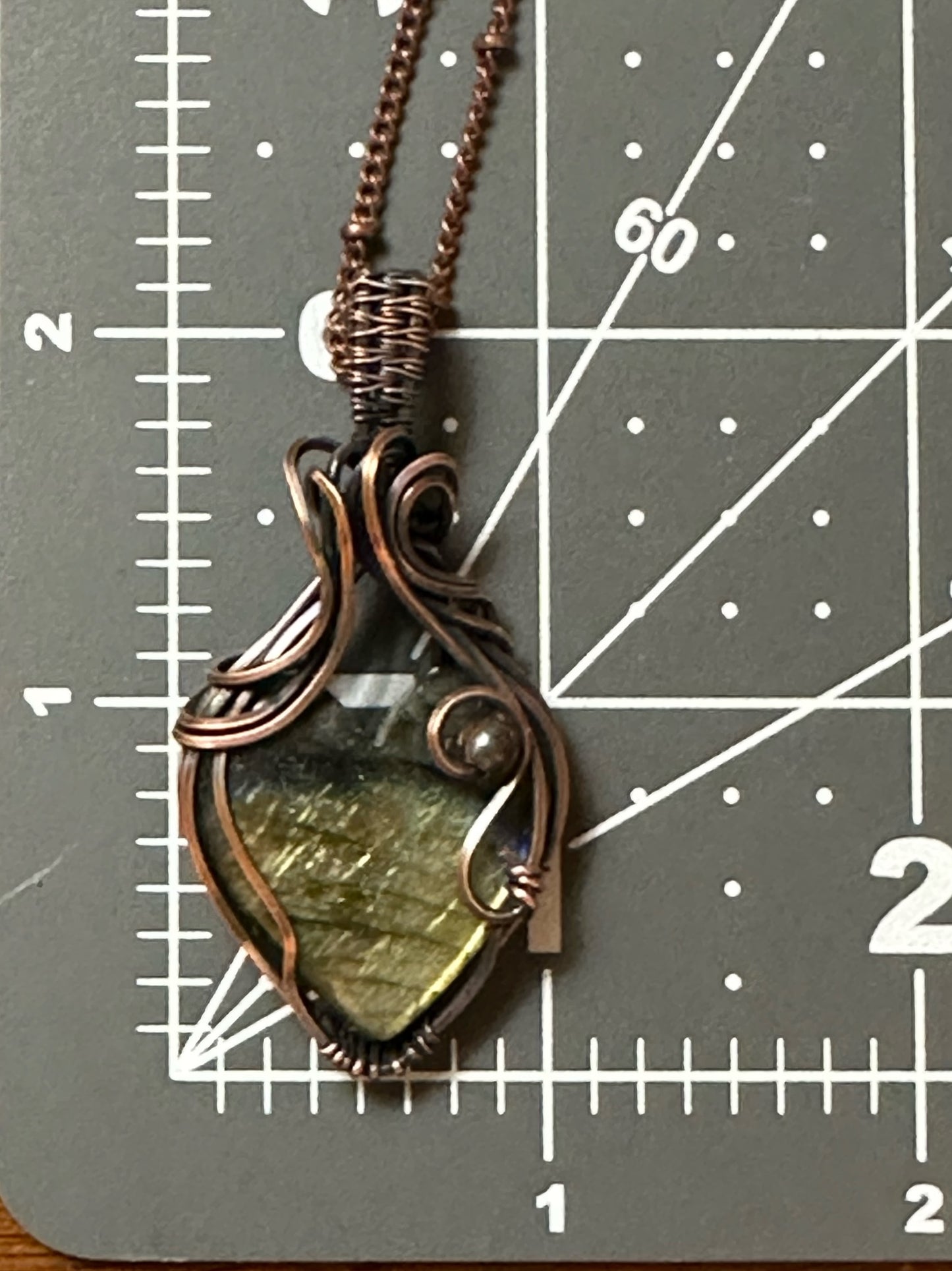 Labradorite Heart Wrapped In Oxidized Copper Wire