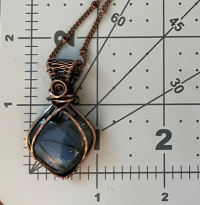 Labradorite Heart Wire Wrapped Pendant | Blue Handmade Pendant