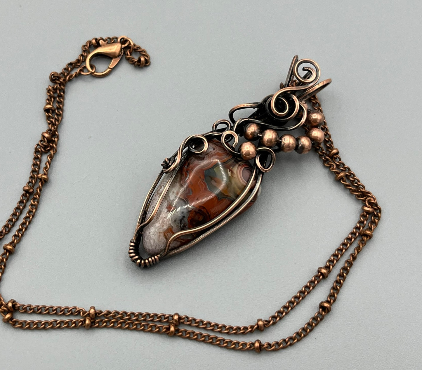Teardrop Crazy Lace Agate Handmade Wire Wrapped Pendant