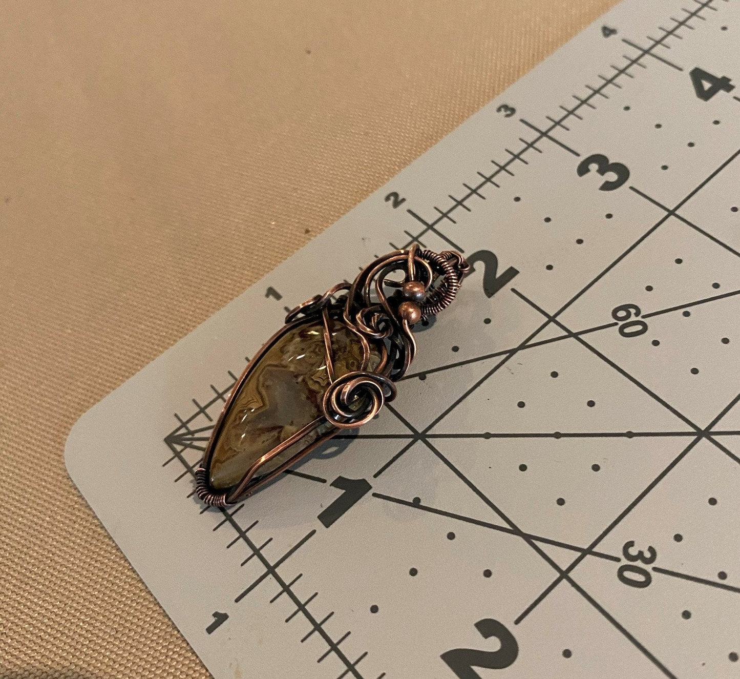 Earth Toned Crazy Lace Teardrop Wire Wrapped Pendant