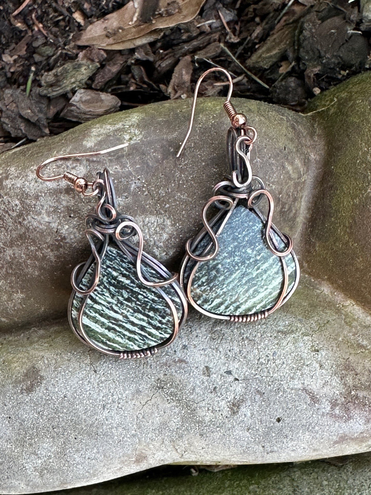 Natural Green Swiss Opal Pear Shaped Wire Wrapped Earrings