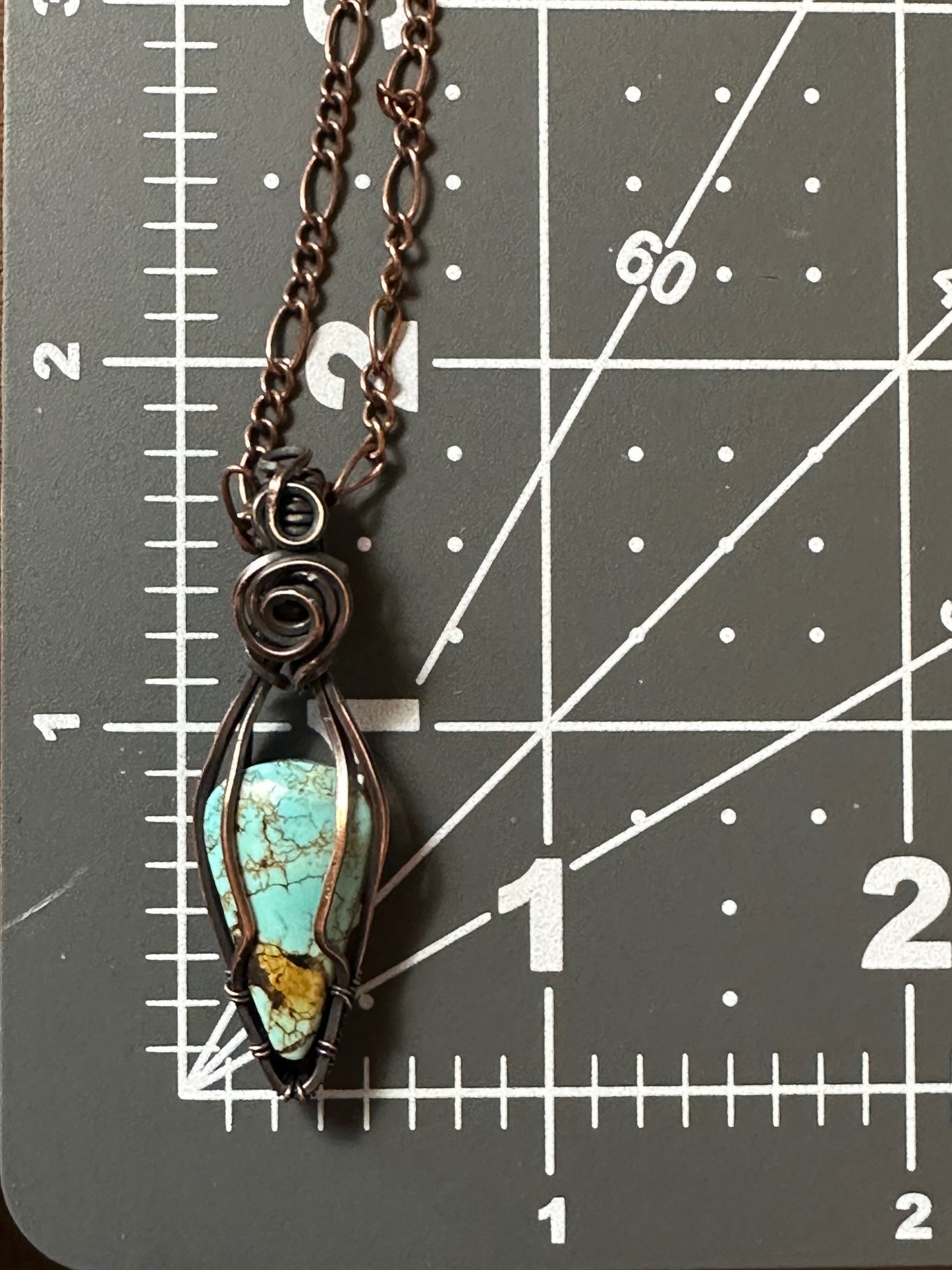 Handmade Turquoise Teardrop Wire Wrapped and Woven Pendant