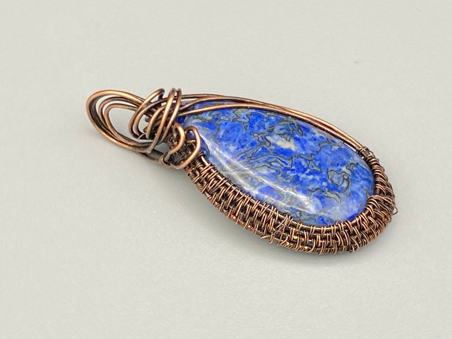 Wire Wrapped Blue Crazy Lace Agate Pendant