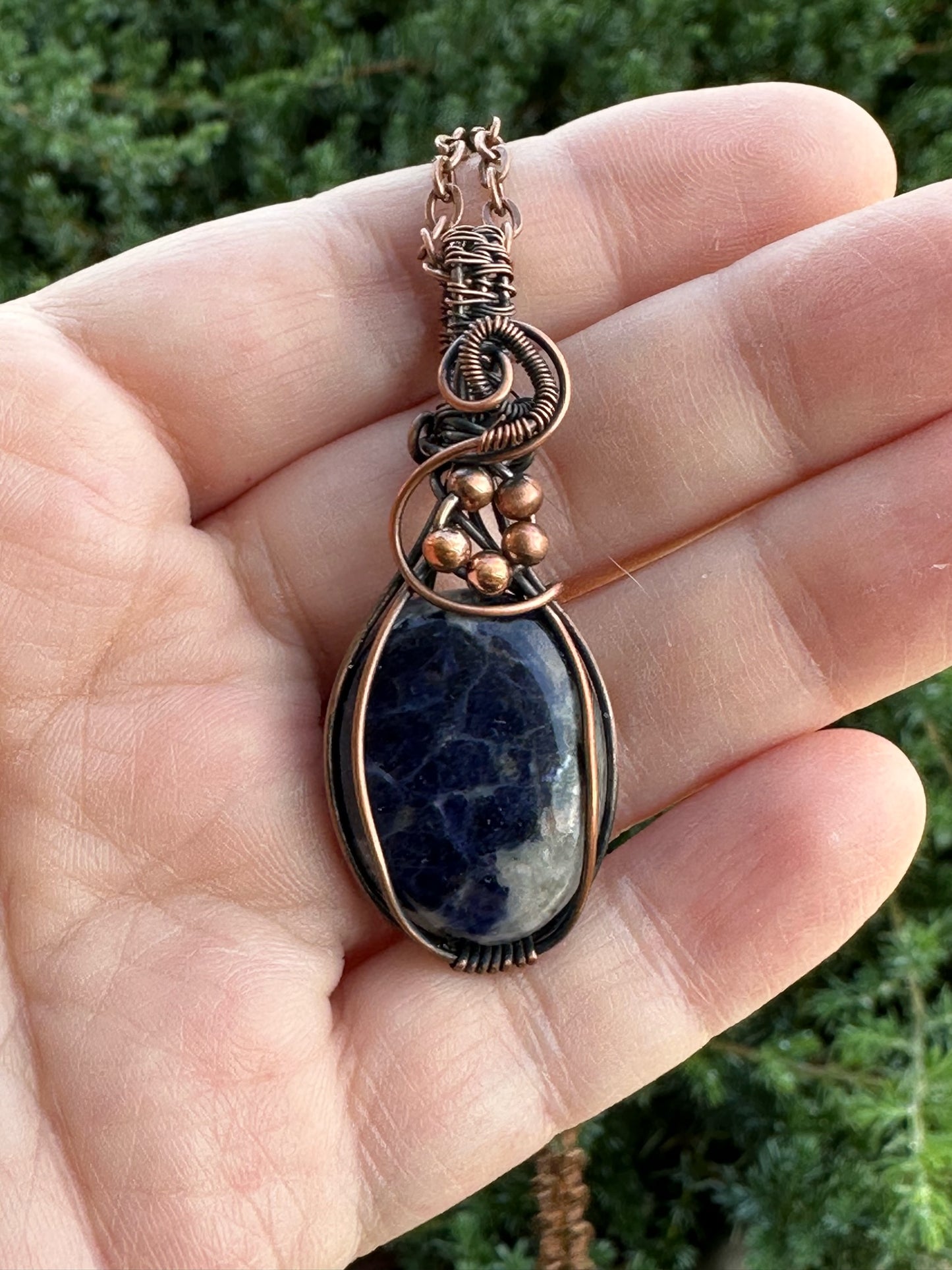 Handmade Wire Wrapped Oval Sodalite Pendant
