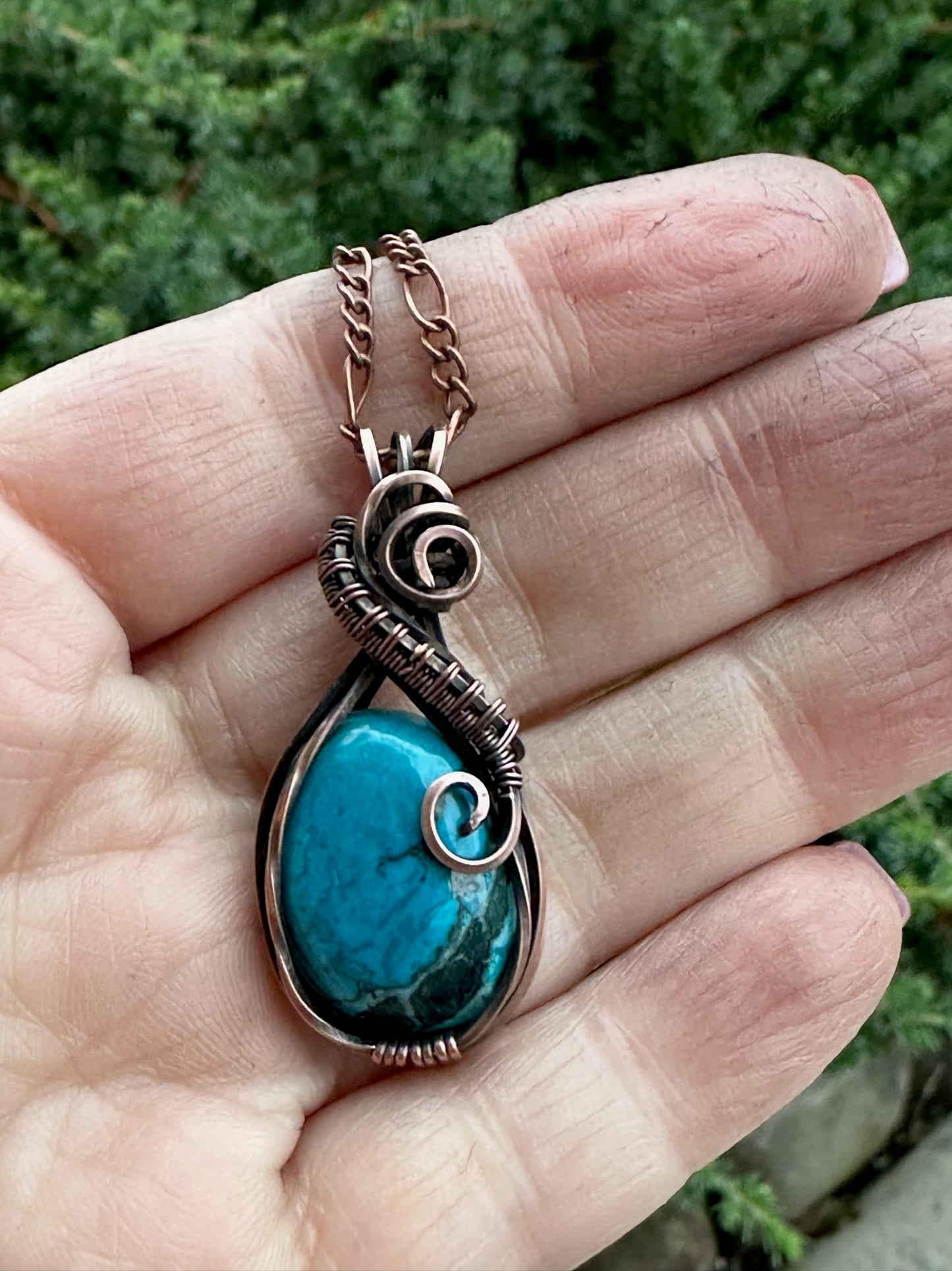 Natural Arizona Turquoise Oval Wire Wrapped Pendant