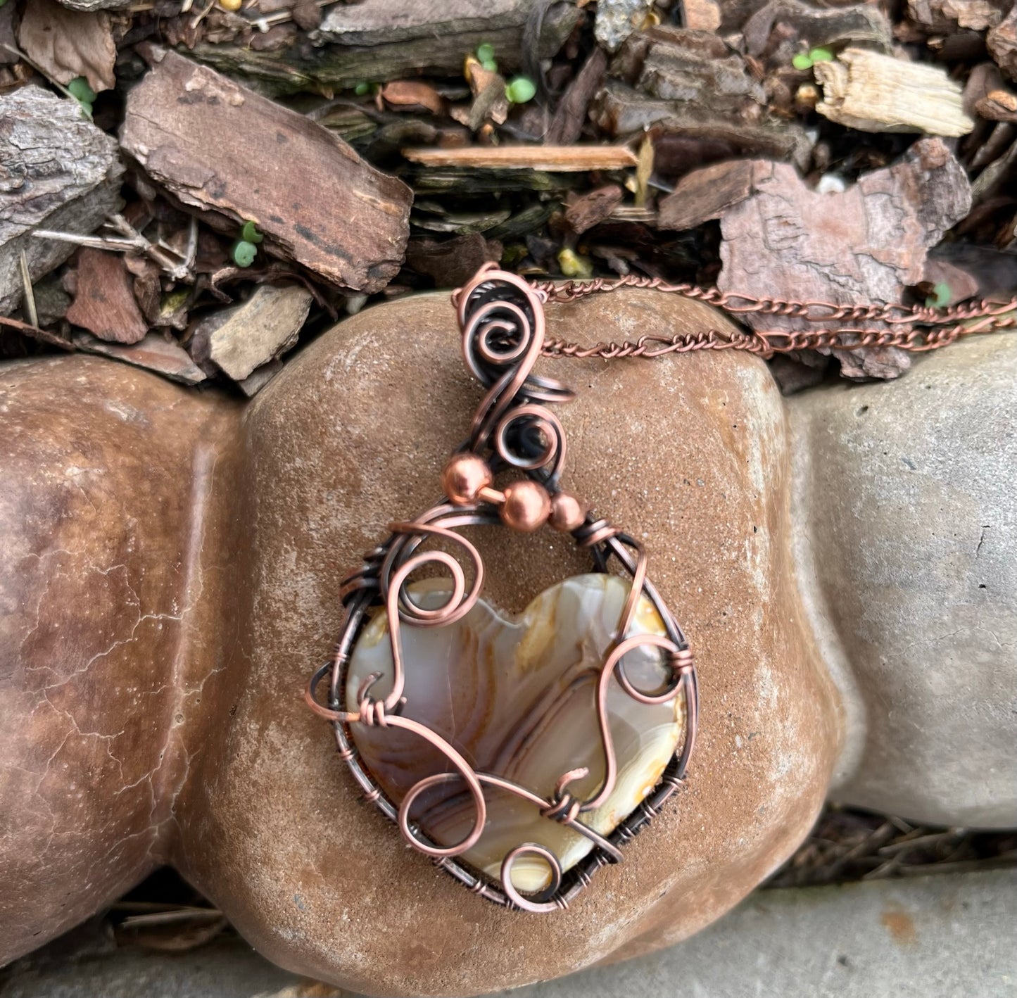 Natural Montana Agate Heart Shaped Wire Wrapped Pendant