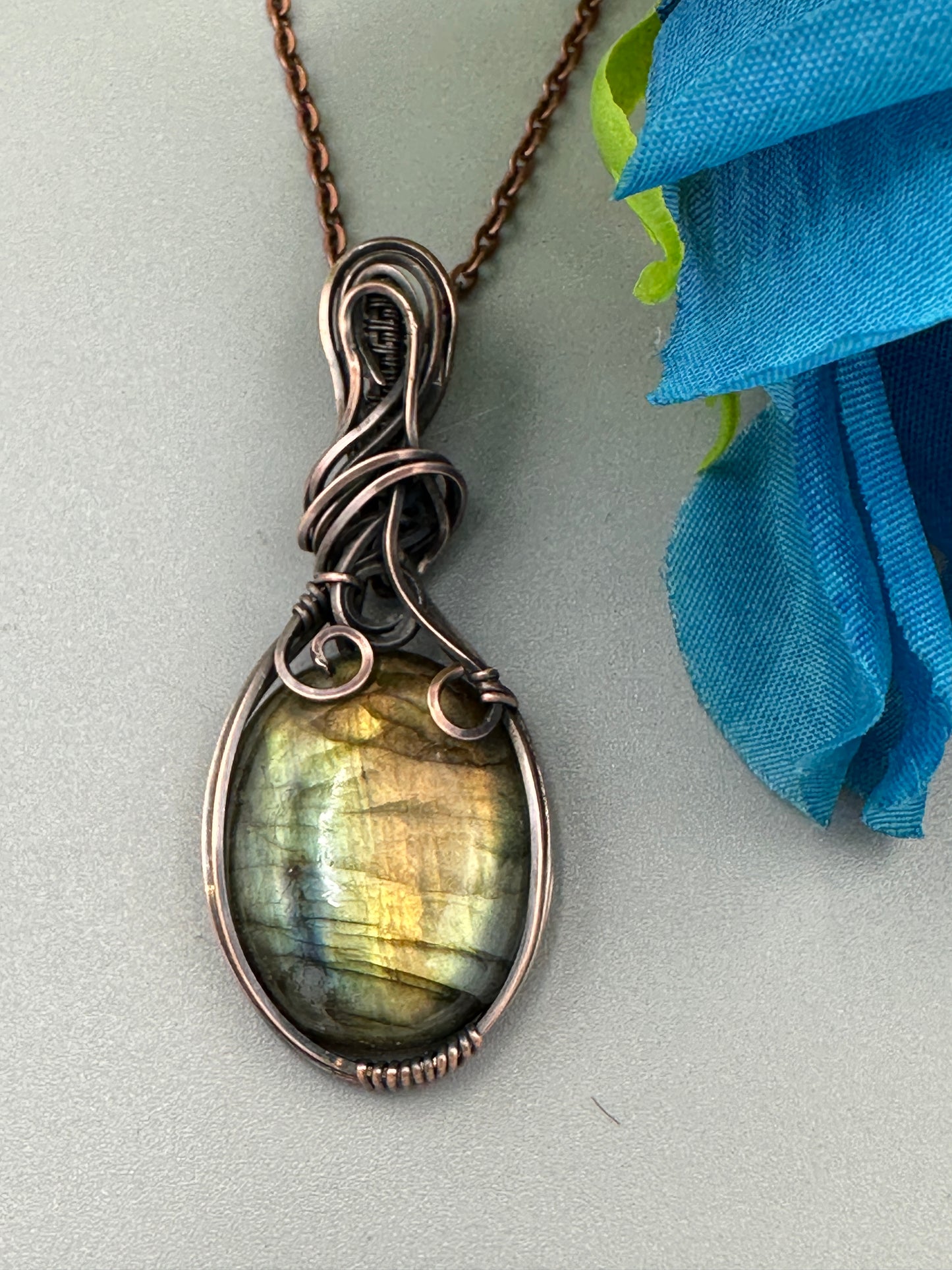 Oval Labradorite Pendant | Wire Wrapped Necklace