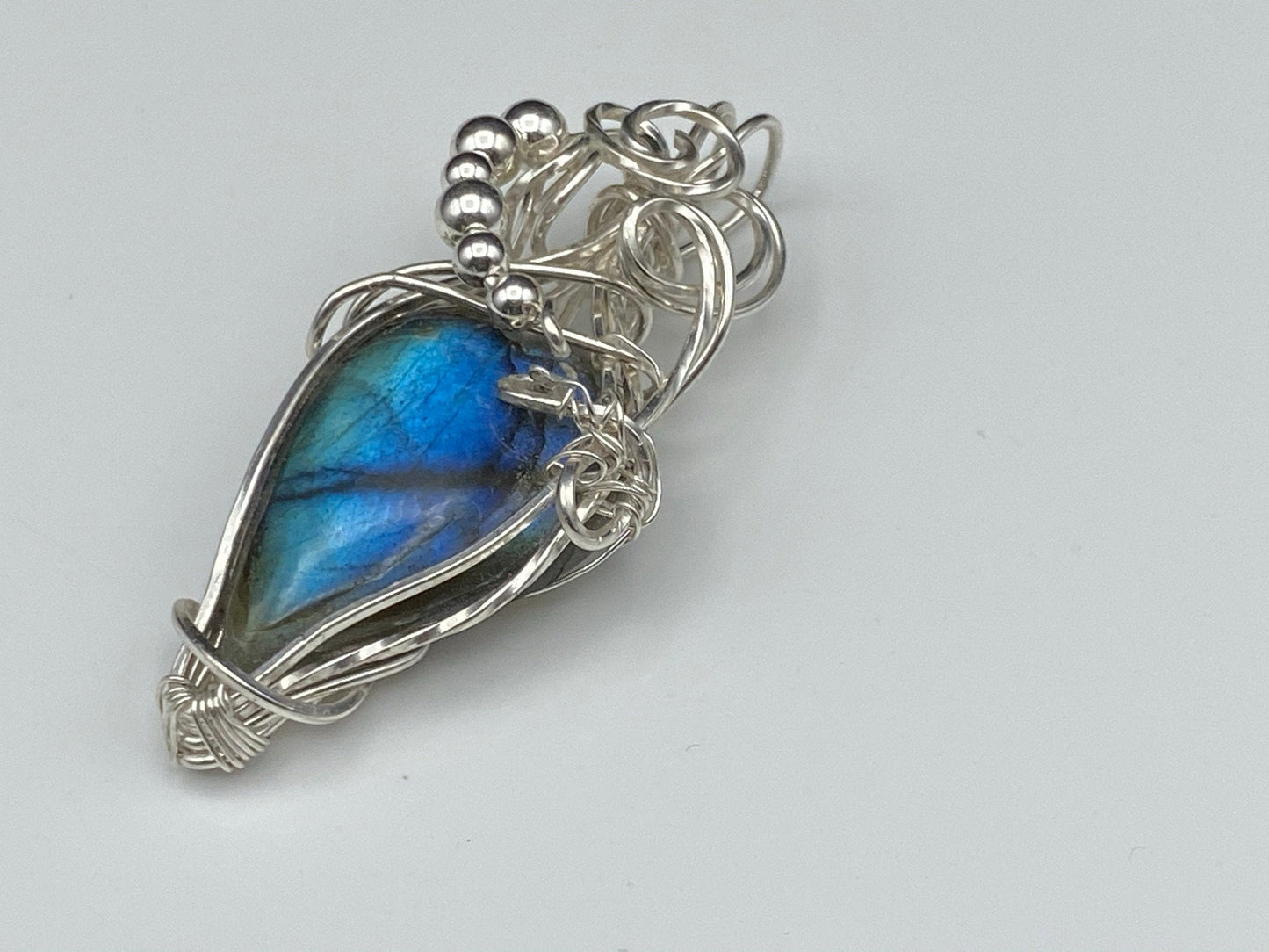 Wire Wrapped Blue Labradorite Pendant in Sterling Silver Wire