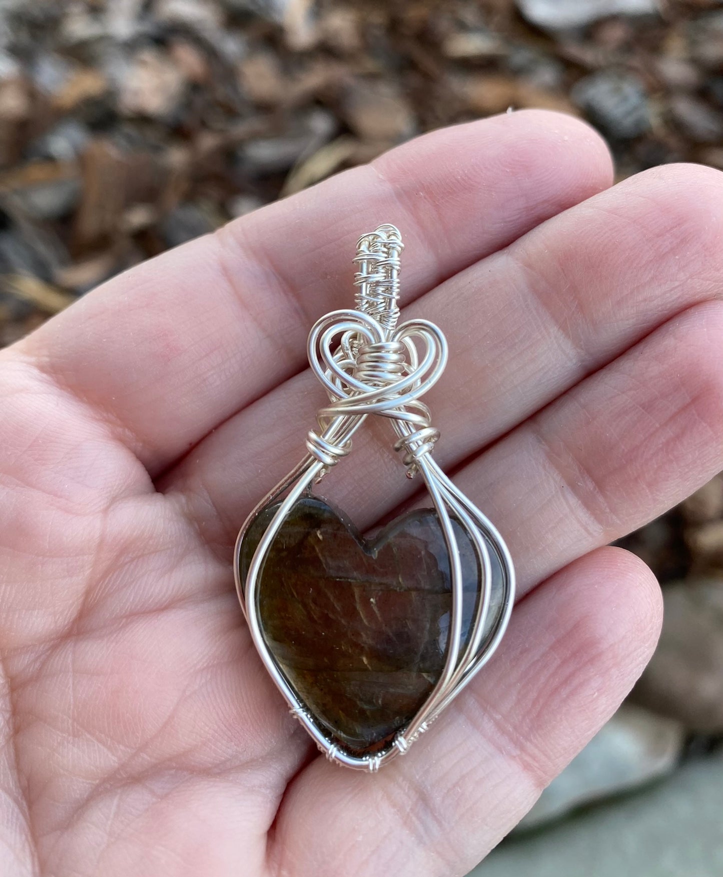 Labradorite Heart Wire Wrapped Pendants | Silver Plated Wire