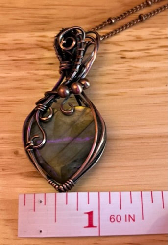 Labradorite Heart Shaped Copper Wire Wrapped Pendant